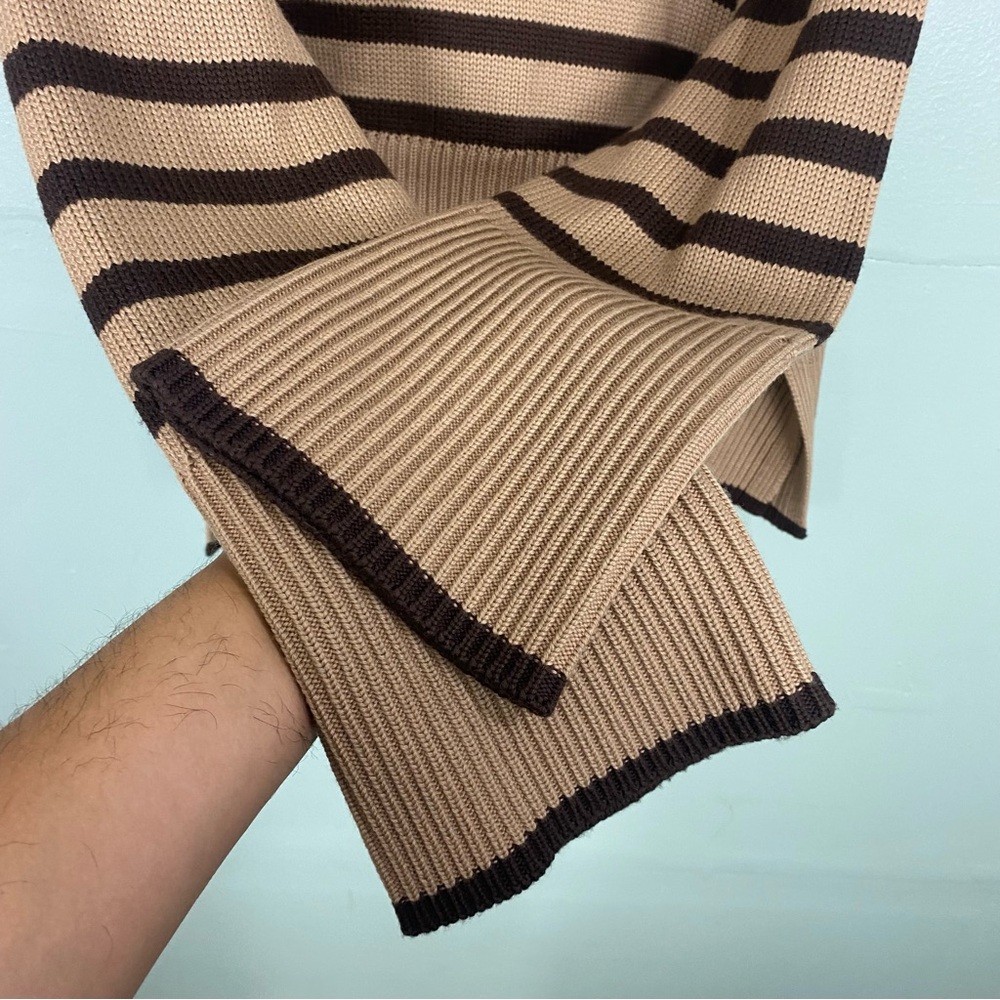 Toteme Brown Striped Signature Turtleneck Sweater Chunky Draped‎ Sz M Wool Blend - Picture 6 of 10